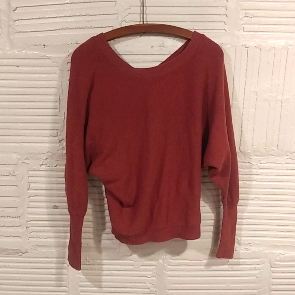 FOR THEE brand pink/mauve over the shoulder sweater